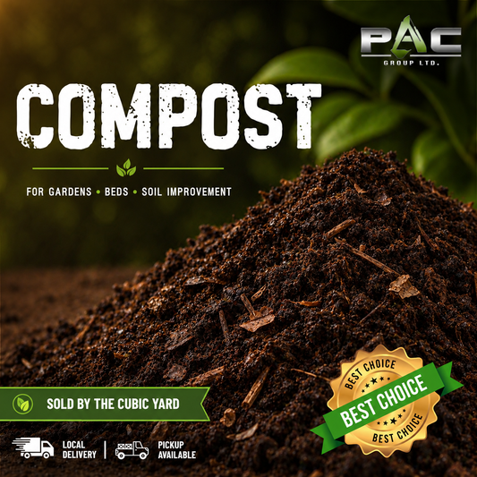 Compost sold by the cubic yard with PAC Group LTD logo